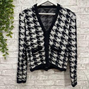 Ann Taylor Cardigan women’s size Small Petite houndstooth stretch knit